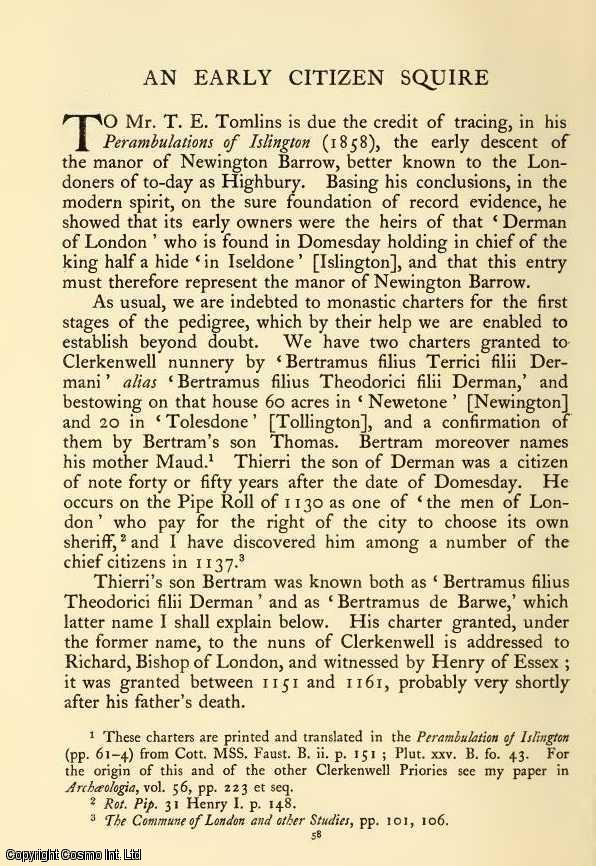 Item #354173 An Early Citizen Squire : Thomas de Barwe. An article printed in 1902, written by J....