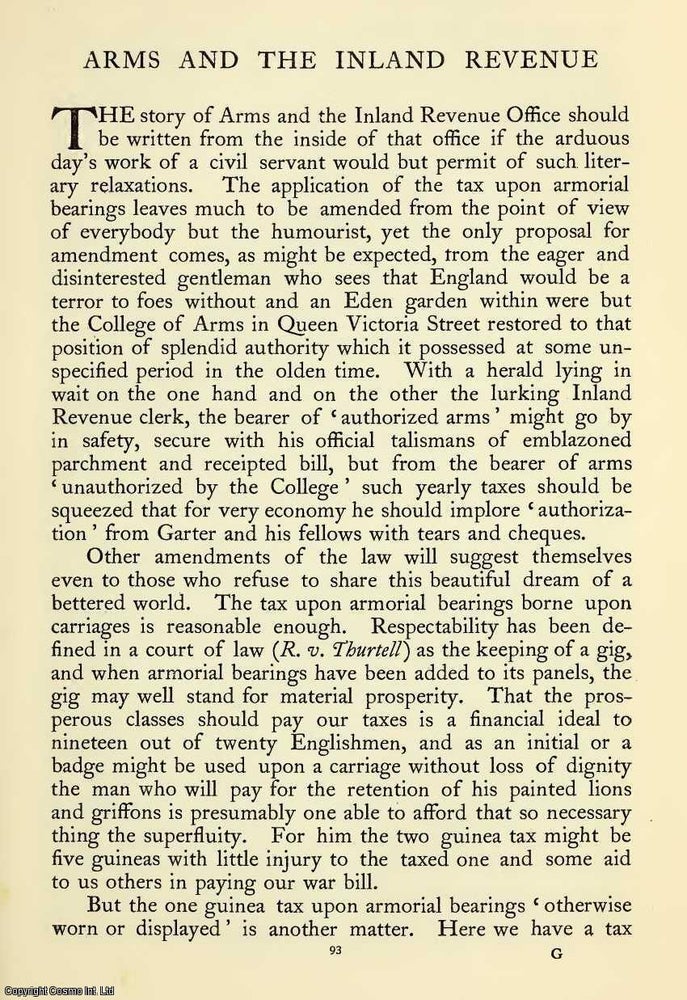 Item #354189 Arms And The Inland Revenue. 5 pages. An article printed in 1902, written by Oswald...