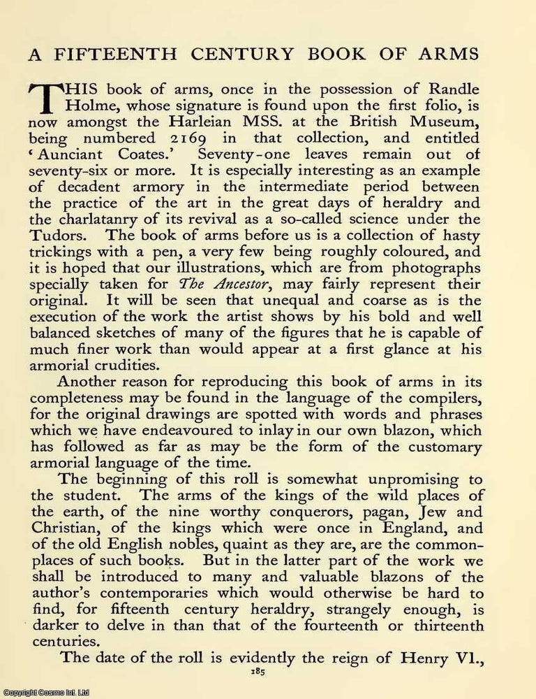 Item #354196 A Fifteenth Century Book Of Arms (illustrated). Part 1. 29 pages, text...