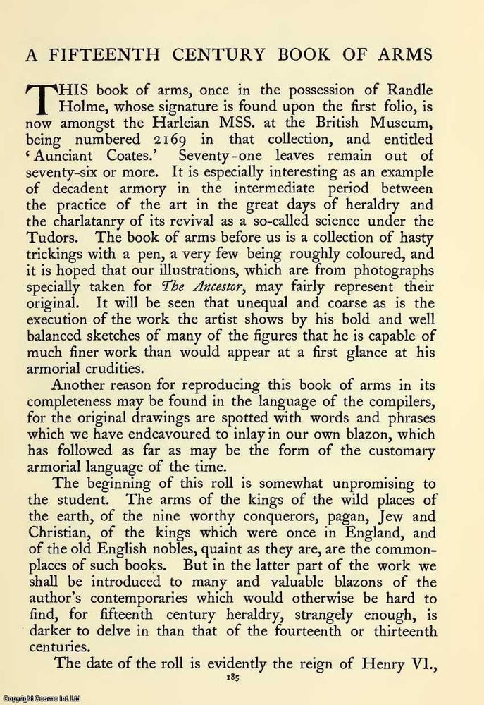 Item #354196 A Fifteenth Century Book Of Arms (illustrated). Part 1. 29 pages, text...