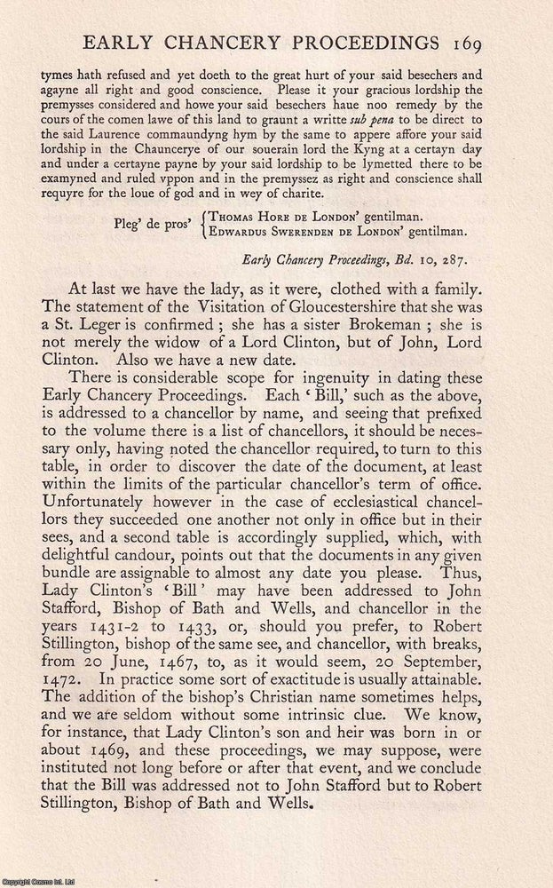 Item #354272 Cases From The Early Chancery Proceedings : The Lady Clinton. 35 pages. An article...