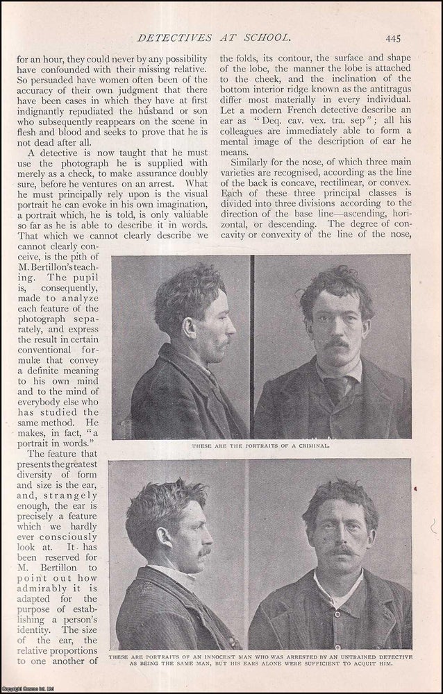 Item #354362 Detectives at School. M. Bertillon's New Method of Descriptive Portraits. An uncommon original article from The Strand Magazine, 1904. Alder Anderson.