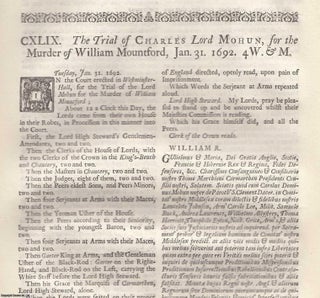 Item #354433 The Trial of Charles Lord Mohun, for the Murder of William Mountford, Jan. 31 1692....