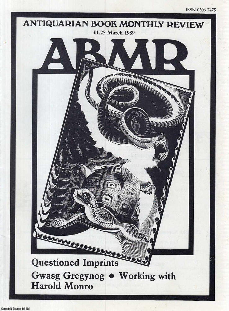 Item #354709 Questioned Imprints in the United States. An original article contained in a complete monthly issue of the Antiquarian Book Monthly Review (ABMR), 1989. ABMR.