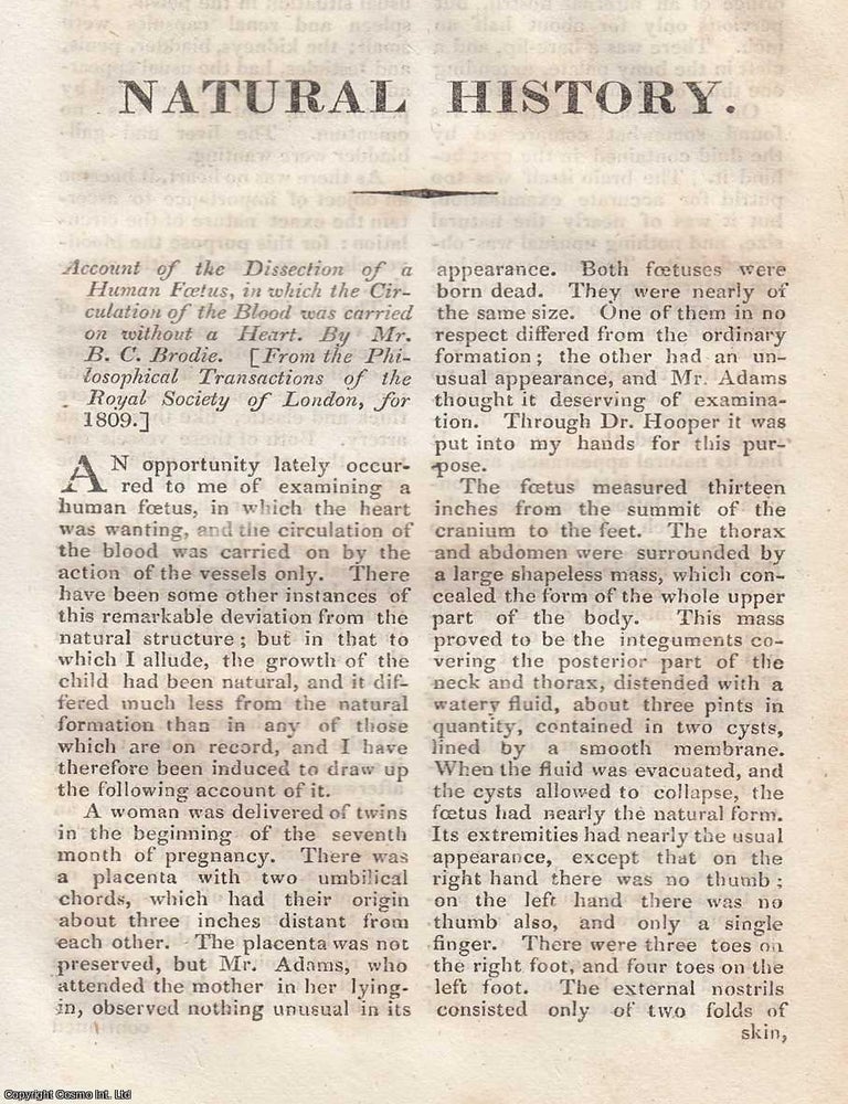 Item #355290 Account of the Dissection of a Human Foetus, in which the Circulation of the Blood...