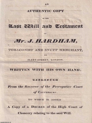 1753 Chichester Poor Relief Act: With the 1772 Will of John Hardham, Tobacconist of Fleet Street. A Rare Regional 1814 Reprint.