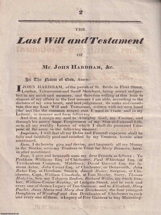 1753 Chichester Poor Relief Act: With the 1772 Will of John Hardham, Tobacconist of Fleet Street. A Rare Regional 1814 Reprint.