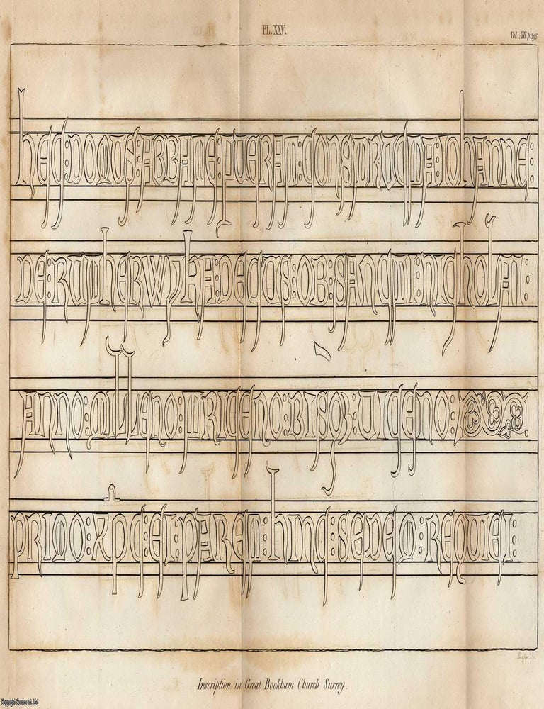 Item #356219 Inscription on a Stone in Great Bookham Church, Surrey. Engraved Plate, printed in...