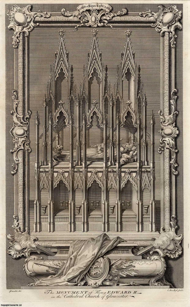 Item #356295 The Monument of King Edward II in the Cathedral Church of Gloucester. Engraved by Claude Du Bosc. This is an original 279 year old copper engraving separated from Rapin de Thoyras' History of England, London, printed 1743. Engraver Claude Du Bosc.