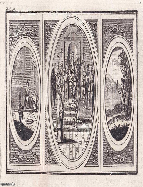Item #356315 Henry VII, a small engraved original print featuring a triptych of scenes from his...