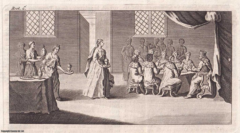 Item #356325 The era of the Arrival of the Saxons to the Retreat of the Britons into Wales. A small engraving featuring a vignette from this period. This is an original 279 year old copper engraving separated from Rapin de Thoyras' History of England, London, printed 1743. ENGRAVING.