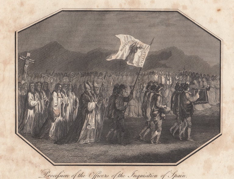 Item #356398 Engraving. Procession of the Officers of the Inquisition of Spain. This is an original 210 year old print separated from Foxe's Book of Martyrs, London, printed 1811. Foxe's Book of Martyrs.