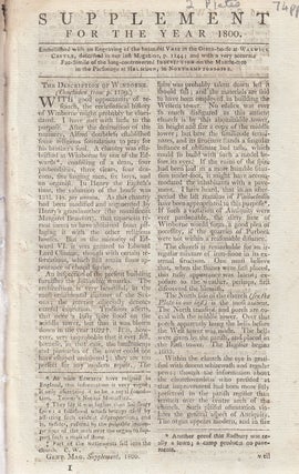 The Gentleman's Magazine Supplement for the Year 1800. FEATURING Two Plates ; Antique Vase at Warwick Castle & A fold out of an Inscription in the Helmdon Parsonage, Northants. A original original monthly issue of the Gentleman's Magazine, 1800.
