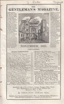 The Gentleman's Magazine for November 1825. FEATURING Two Plates; Trinity Church, Newington Butts, Surrey & Painted Window from Basingwerk Abbey, Co. Flint. A original original monthly issue of the Gentleman's Magazine, 1825.