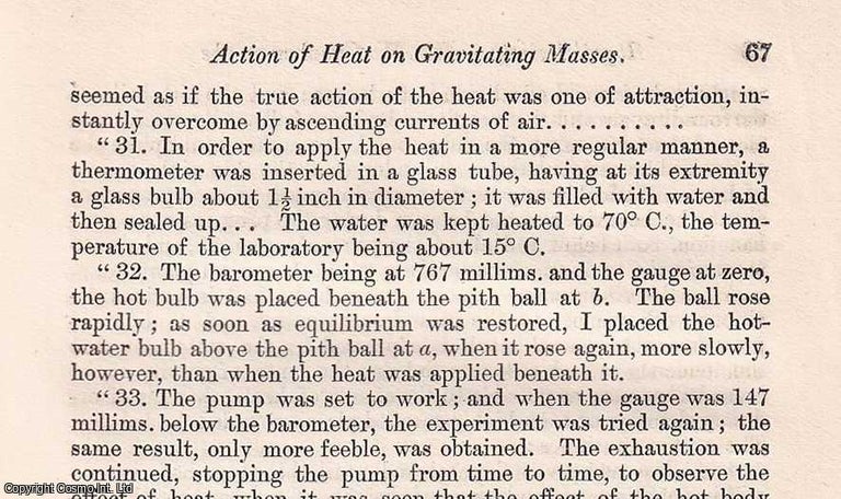 Item #356868 On the Action of Heat of Gravitating Masses. (Originally published in Phil.Trans, vol 168). An original article from The London, Edinburgh, and Dublin Philosophical Magazine and Journal of Science, 1874. F. R. S. William Crookes.