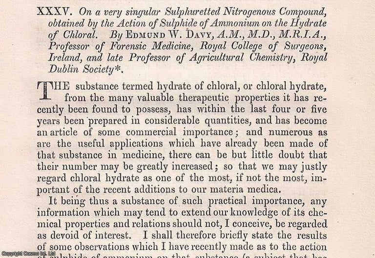 Item #356880 On a very singular Sulphuretted Nitrogenous Compound, obtained by the Action of...