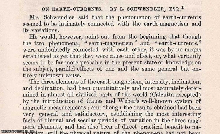 Item #356886 On Earth Currents. An original article from The London, Edinburgh, and Dublin...