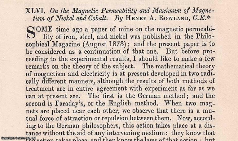 Item #356887 On the Magnetic Permeability and Maximum of Magnetism of Nickel and Cobalt. An...