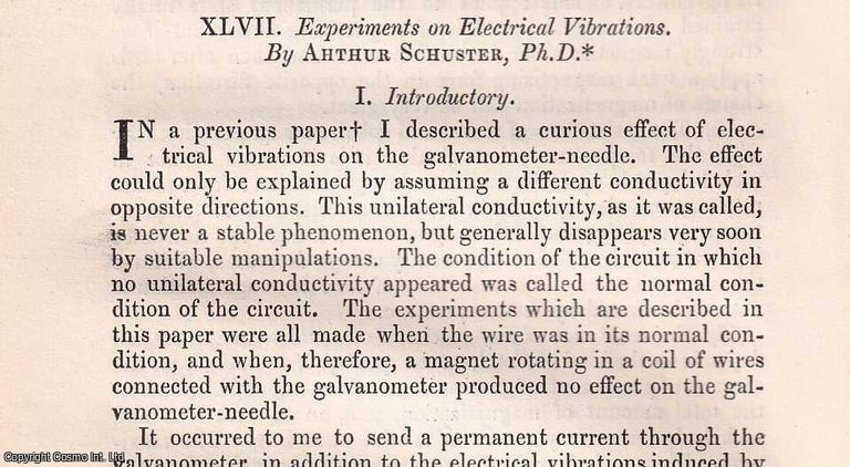 Item #356888 Experiments on Electrical Vibrations. An original article from The London,...