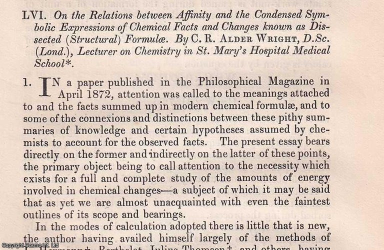 Item #356894 On the Relations between Affinity and the Condensed Symbolic Expressions of Chemical...