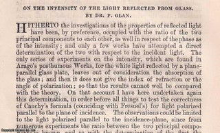 Item #356899 On the Intensity of the Light reflected from Glass. An original article from The...