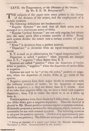 Item #356902 On Temperament, or the Division of the Octave. An original article from The London,...