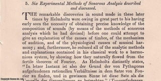 Item #356903 Six Experimental Methods of Sonorous Analysis described and discussed. An original...