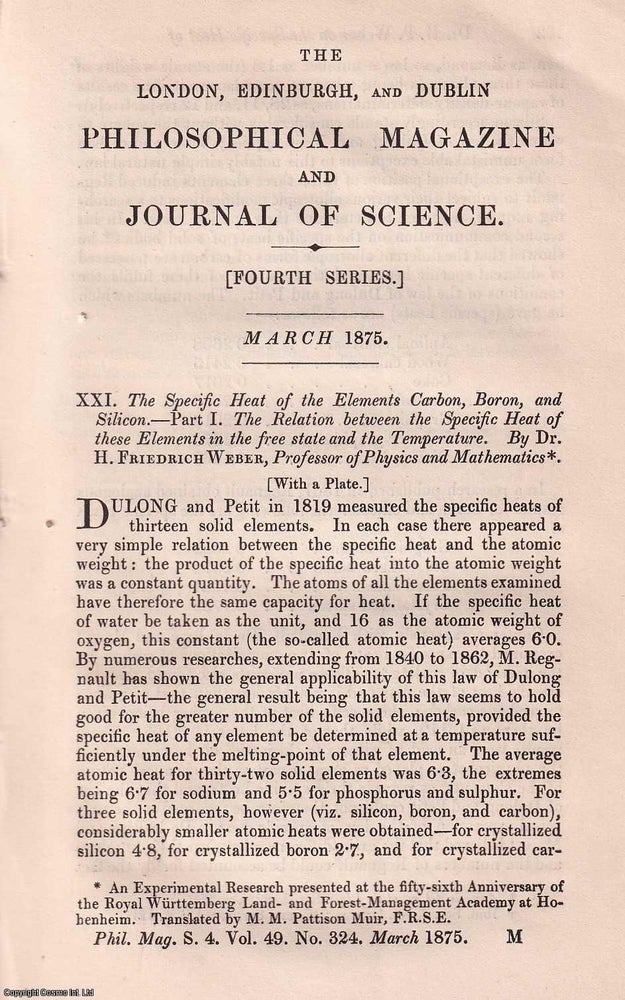 Item #356915 The Specific Heat of the Elements Carbon, Boron, and Silcon. An original article...