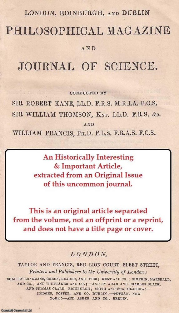 Item #356926 On the Electric Conducting-power of the Chlorides of the Alkalies, Alkaline Earths,...