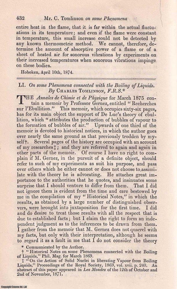 Item #356927 On some Phenomena connected with the Boiling of Liquids. An original article from...