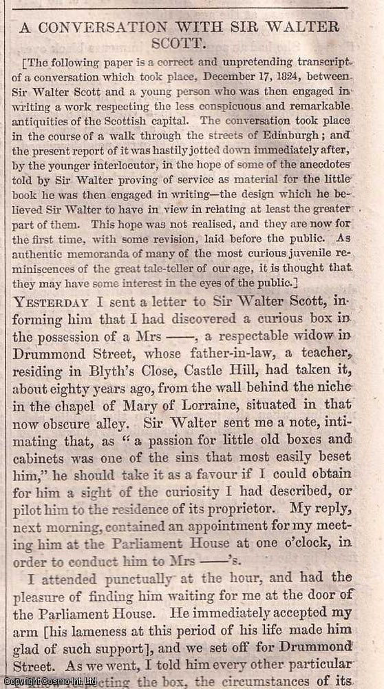 Item #356933 A Conversation with Sir Walter Scott. Published by W. & R. Chambers, March 7, 1840, No. 423. 1840. Chambers' Edinburgh Journal.