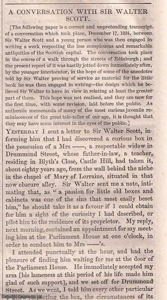 Item #356933 A Conversation with Sir Walter Scott. Published by W. & R. Chambers, March 7,...