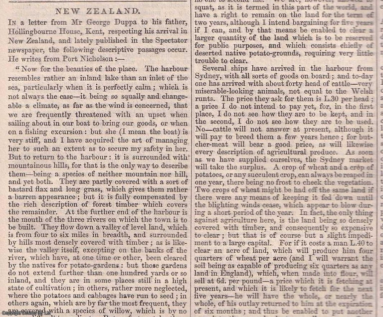 Item #356963 New Zealand Emigration. A letter from George Duppa to his father in Kent. Published by W. & R. Chambers, 24 October, 1840, No. 456. 1840. Chambers' Edinburgh Journal.