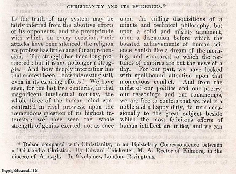 Item #357008 Christianity and its Evidences. A rare original article from the Dublin University Magazine, 1835. W A. Butler.