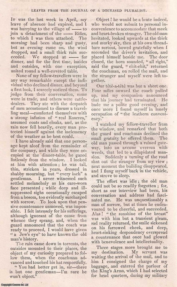Item #357012 Leaves From The Journal of a Deceased Pluralist. 5 pages. An article printed in...