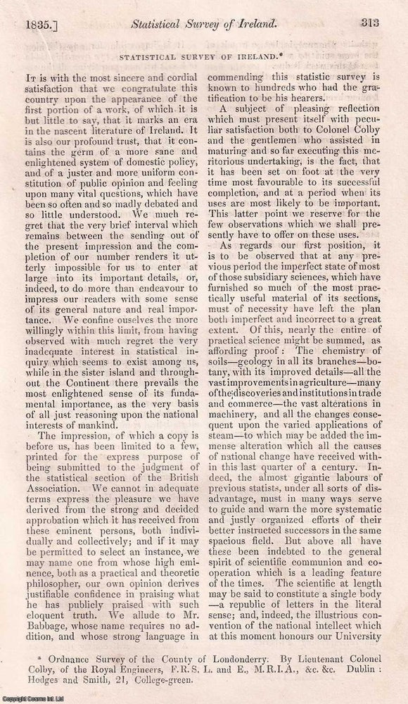 Item #357013 Statistical Survery of Ireland. A rare original article from the Dublin University...