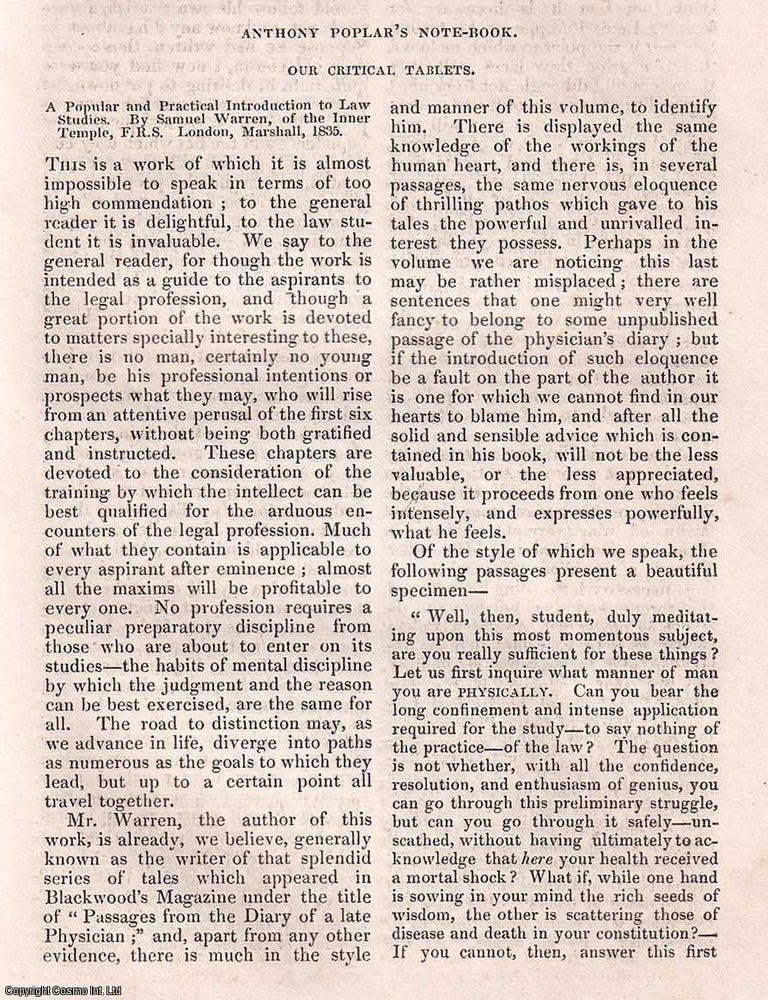 Item #357016 Anthony Poplar's Notebook : Our Critical Tablets. A rare original article from...