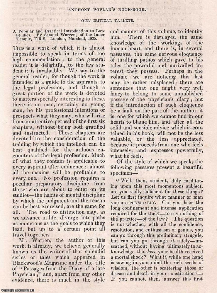 Item #357016 Anthony Poplar's Notebook : Our Critical Tablets. A rare original article from...