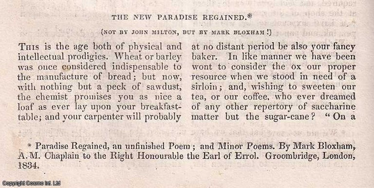 Item #357017 The New Paradise Regained. A rare original article from the Dublin University Magazine, 1835. Isaac Butt.