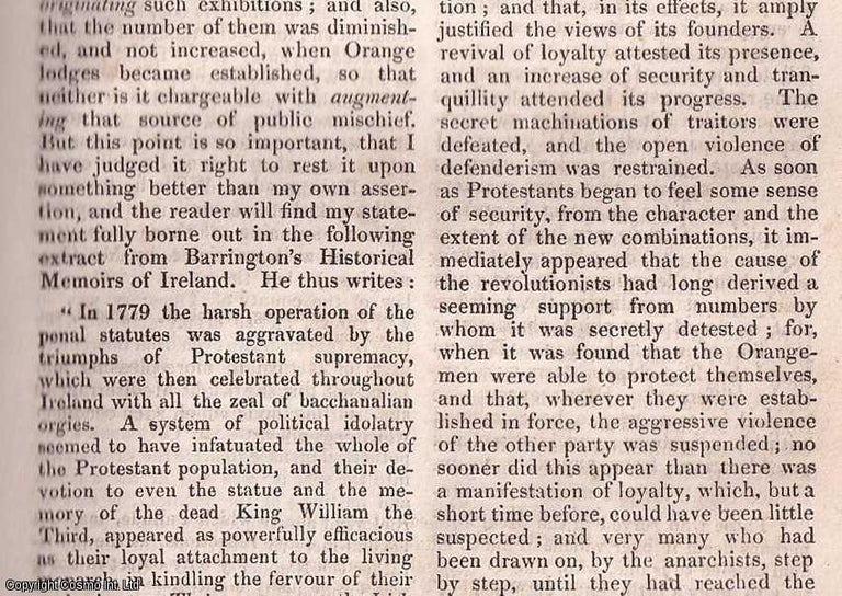Item #357019 Letter From an Old Orangeman (concl). A rare original article from the Dublin University Magazine, 1835. Co. Down Montanus.