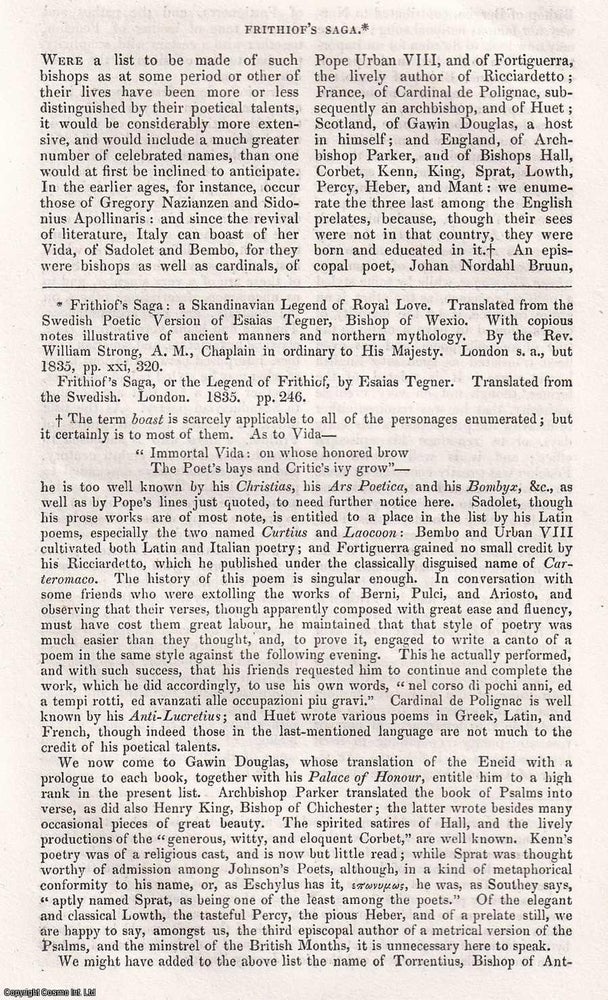Item #357024 Frithiof's Saga. A rare original article from the Dublin University Magazine 1835. Stated.