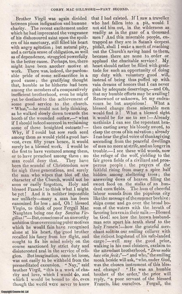 Item #357025 Hibernian Nights Entertainments : (No 10) Corby by MacGillmore. A rare original article from the Dublin University Magazine, 1835. Samuel Ferguson.
