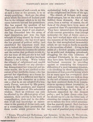 Item #357032 Woodward's Essays & Sermons. A rare original article from the Dublin University...