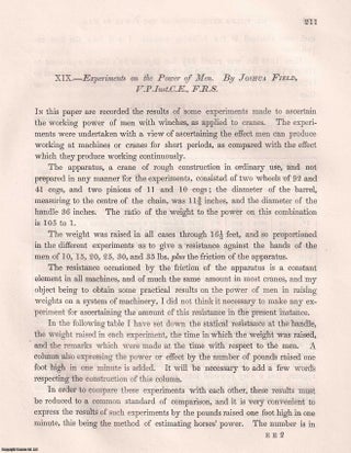 Item #357104 Experiments on The Power of Men. An article from the Institution of Civil Engineers,...