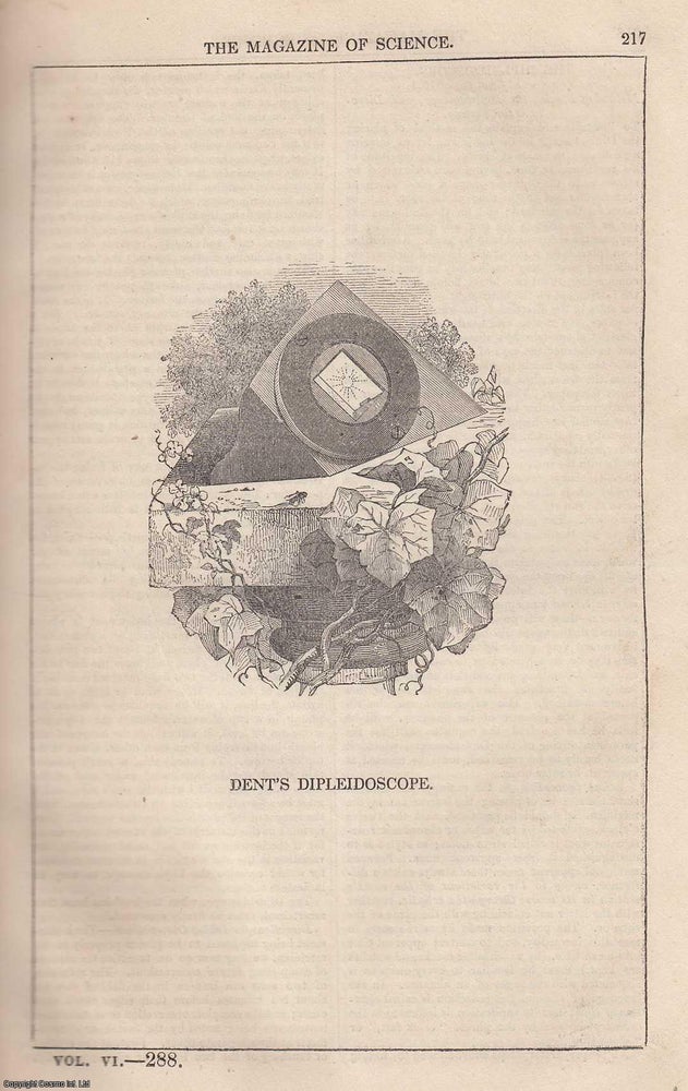 Item #357159 1845, Dent's Dipleidoscope, along with an article regarding the Earl of Rosse's Reflecting Telescope. Featured in a complete issue of The Magazine of Science and School of Arts. Magazine of Science.