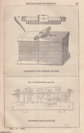 Item #357171 1845, Apparatus for Drying Plants, and Worsted Manufacture. A full page engraving...