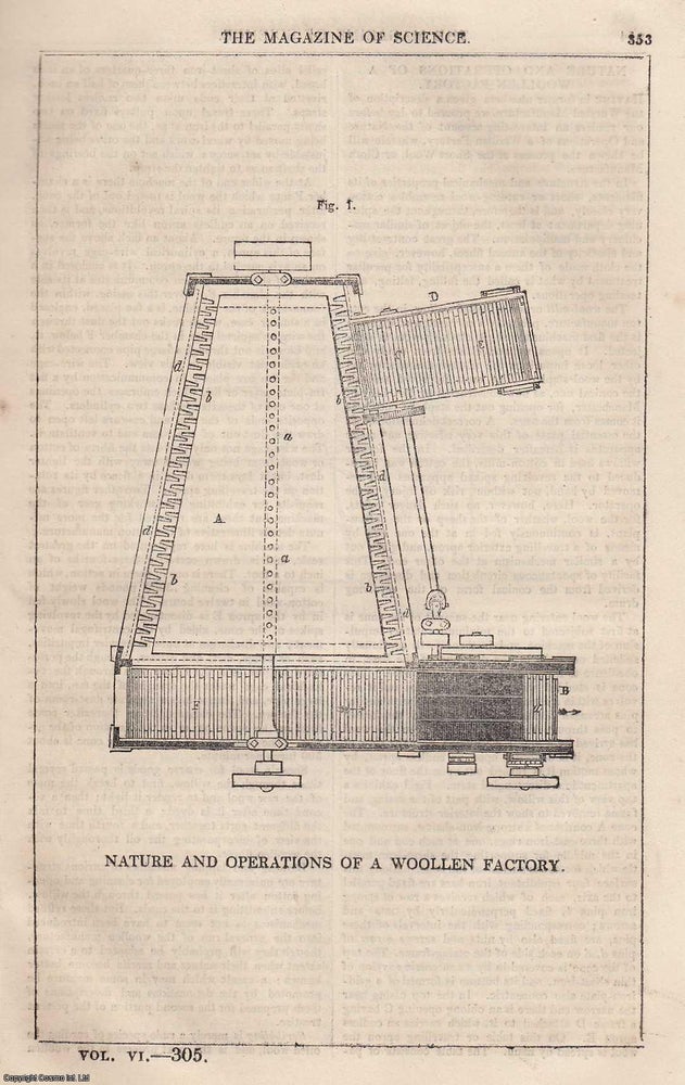 Item #357174 1845, Nature and Operations of a Woollen Factory, the wool mill. A full page...