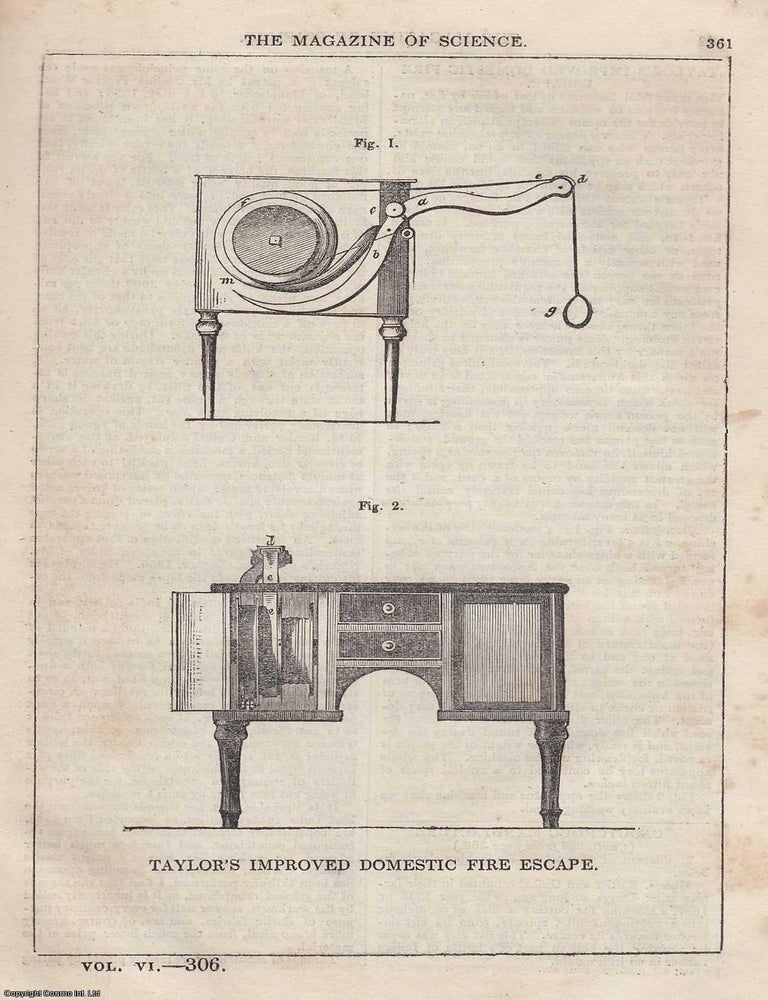 Item #357175 1845, Taylor's Improved Domestic Fire Escape, along with an article regarding...