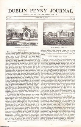 1836, Roscommon Abbey and Castle, Mongevlin Castle, County of Donegal. Dublin Penny Journal.