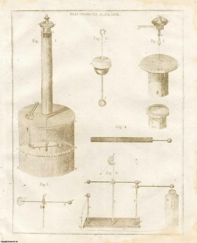 Item #357294 A plate featuring an Electrometer, from the Encyclopaedia Britannica, Dublin Edition 1797. ELECTROMETER.